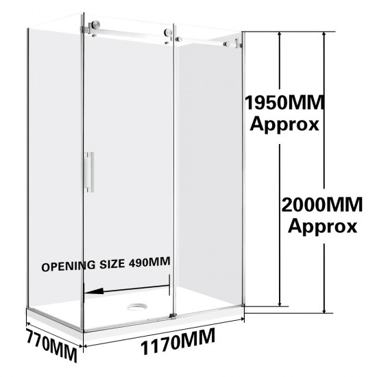 1170*770*1950mm Chrome Frameless Sliding Door Rectangle Shower Box