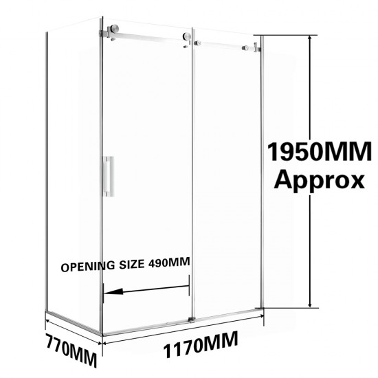1170*770*1950mm Chrome Frameless Shower Door & Return Panel