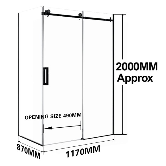 1170*870*2000mm Black Frameless Shower Door & Return Panel 1170*870*2000mm Black Frameless Shower Door & Return Panel