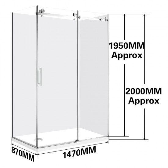 1470*870*1950mm Chrome Frameless Sliding Door Rectangle Shower Box