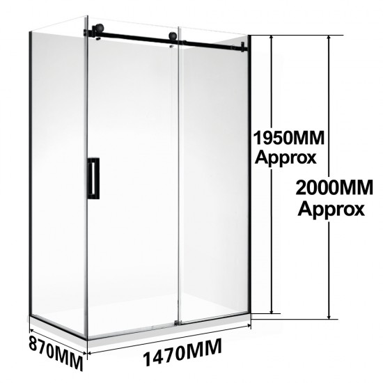 1470*870*1950mm Black Frameless Sliding Door Rectangle Shower Box