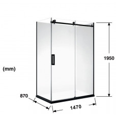1470*870*1950mm Black Frameless Sliding door Rectangle Shower Box