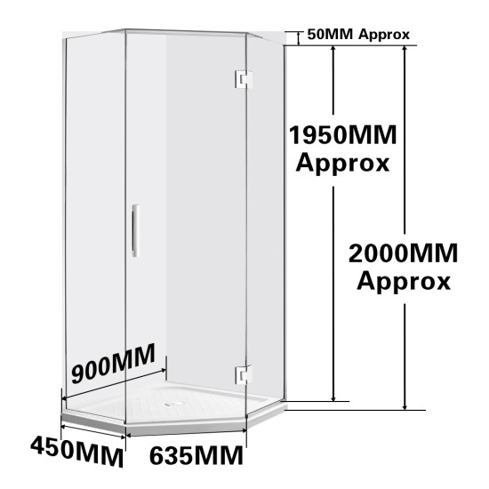 900*900*2000mm Chrome Frameless Diamond Shower Box