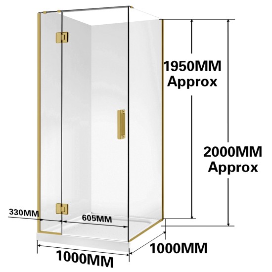 1000*1000*1950mm Brushed Gold Frameless Swing Door Square Shower Box 1000*1000*1950mm Brushed Gold Frameless Swing Door Square Shower Box