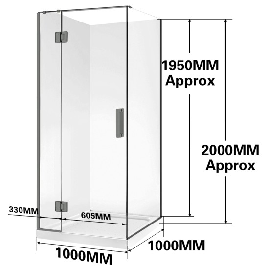 1000*1000*1950mm Gunmetal Grey Frameless Swing Door Square Shower Box 1000*1000*1950mm Gunmetal Grey Frameless Swing Door Square Shower Box