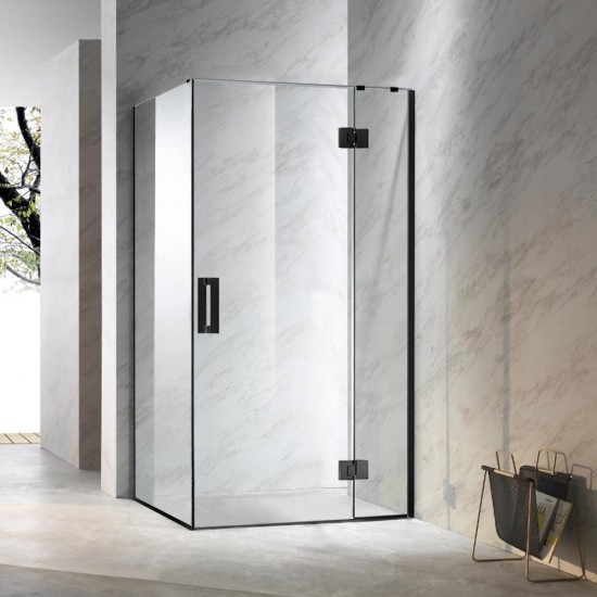 1000*1000*1950mm Black Frameless Shower Door & Return Panel