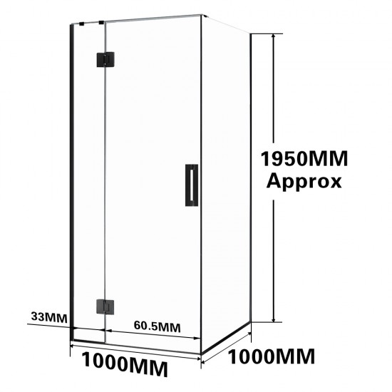1000*1000*1950mm Black Frameless Shower Door & Return Panel