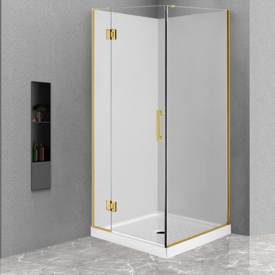 900*900*1950mm Brushed Gold Frameless Swing Door Square Shower Box 900*900*1950mm Brushed Gold Frameless Swing Door Square Shower Box