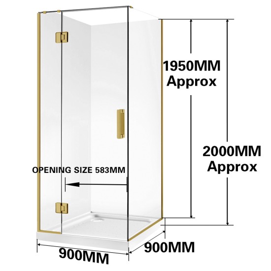900*900*1950mm Brushed Gold Frameless Swing Door Square Shower Box 900*900*1950mm Brushed Gold Frameless Swing Door Square Shower Box