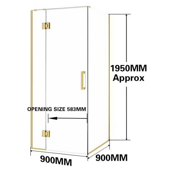 900*900*1950mm Brushed Gold Frameless Shower Door & Return Panel 900*900*1950mm Brushed Gold Frameless Shower Door & Return Panel
