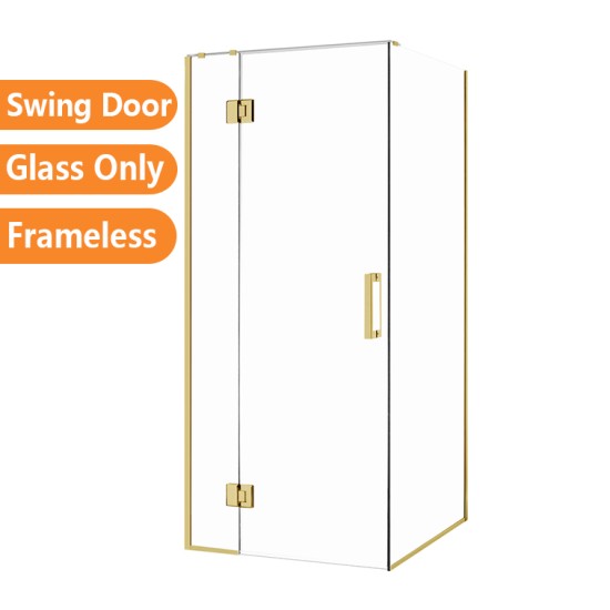 1000*1000*1950mm Brushed Gold Frameless Shower Door & Return Panel 1000*1000*1950mm Brushed Gold Frameless Shower Door & Return Panel