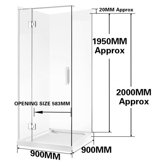 900*900*1970mm Chrome Frameless Swing Door Square Shower Box