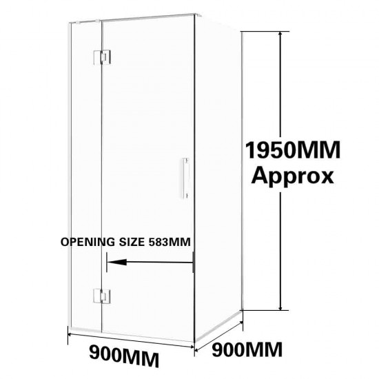 900*900*1950mm Chrome Frameless Shower Door & Return Panel