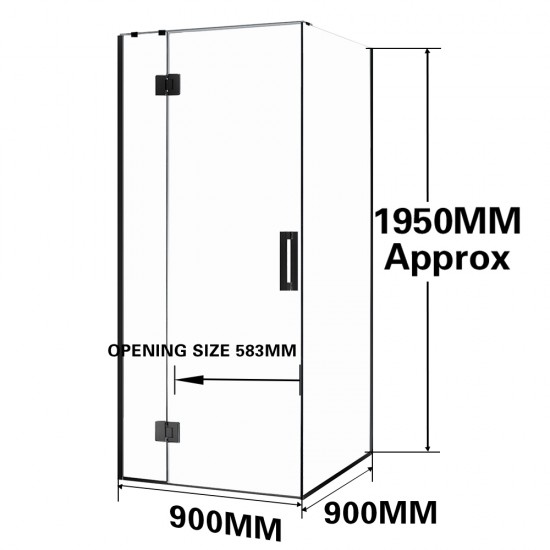 900*900*1950mm Black Frameless Shower Door & Return Panel