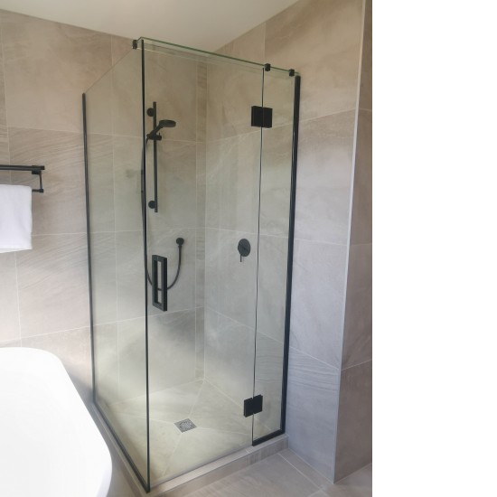 1000*1000*1950mm Black Frameless Shower Door & Return Panel