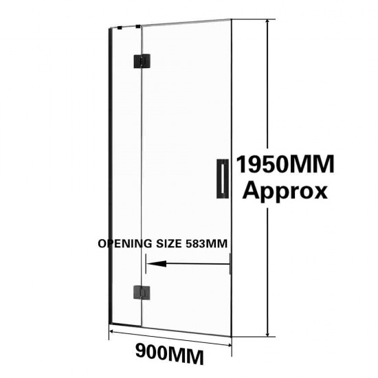 900*1950mm Black Frameless Shower Door Only