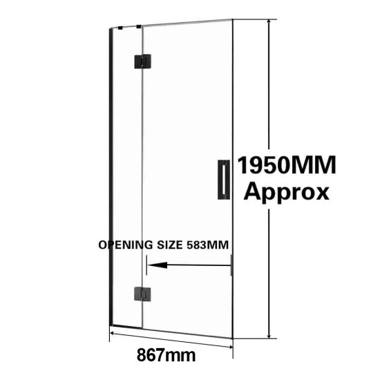 900*1950mm Black Frameless Shower Door Only
