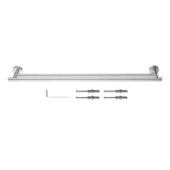 755mm Wall Double Round Towel Rail Rack Holder Stainless Steel Brushed Nickel
