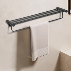 Diamora Luxury Knurled Black Towel Rack With Hanging Rail Bath Towel Shelf Storage Diamora Luxury Knurled Black Towel Rack With Hanging Rail Bath Towel Shelf Storage
