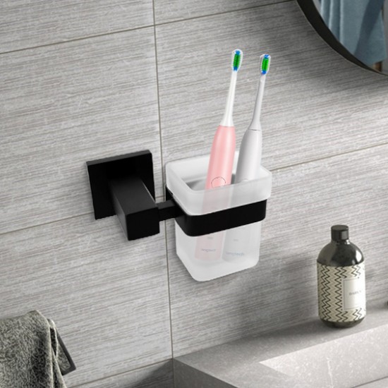 Ottimo Nero Black Glass Toothbrush Holder