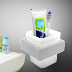 Omar Chrome and White Toothbrush Holder Tumbler Holder Omar Chrome and White Toothbrush Holder Tumbler Holder