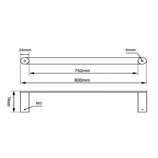 800mm Brushed Nickel Single Towel Rail Stainless Steel 304 Wall Mounted