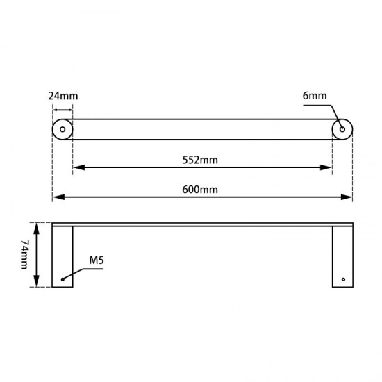 600mm Rumia Chrome Single Towel Rail Stainless Steel 304 Wall Mounted