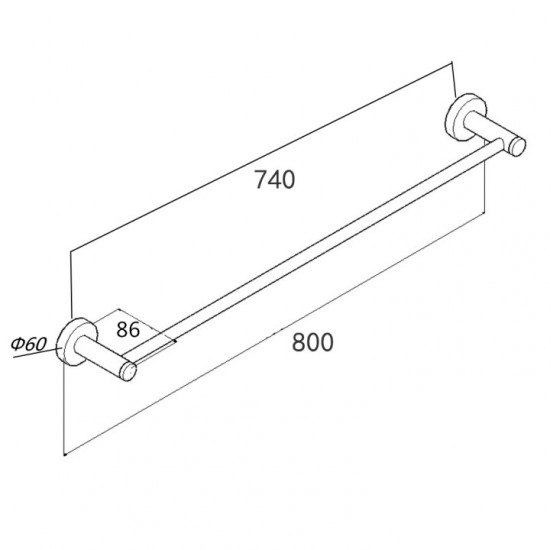 Euro Pin Lever Round Chrome Single Towel Rack Rail 800mm