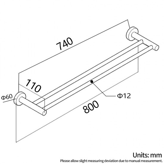 Euro Pin Lever 800mm Round Brushed Nickel Double Towel Rack Rail