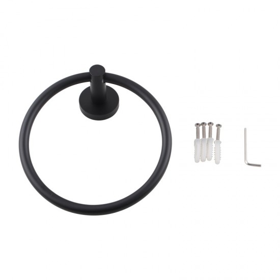 Euro Pin Lever Round Black Hand Towel Ring Wall Mounted