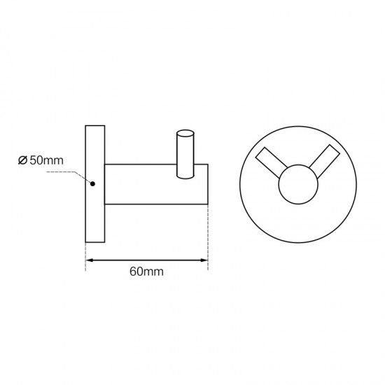 Double Robe Hook Euro Pin Lever Round Chrome Stainless Steel Wall Mounted