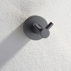 Double Robe Hook Euro Pin Lever Round Black Stainless Steel Wall Mounted Double Robe Hook Euro Pin Lever Round Black Stainless Steel Wall Mounted