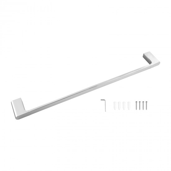 Square Chrome Single Towel Rail 600mm Solid Brass Wall Mounted