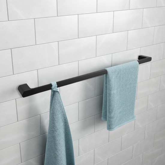 Square Matt Black Single Towel Rail 600mm Solid Brass Wall Mounted