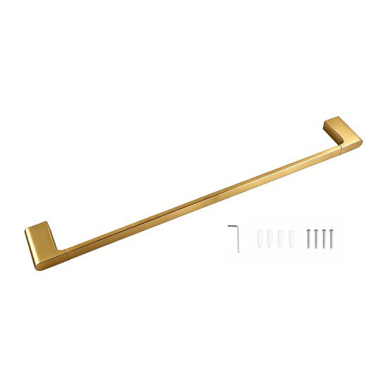 Square Brushed Yellow Gold Single Hand Towel Rail Stainless Steel Wall Mounted