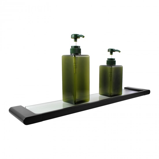 Matt Black Single Glass Shelf Storage Brass Wall Mounted