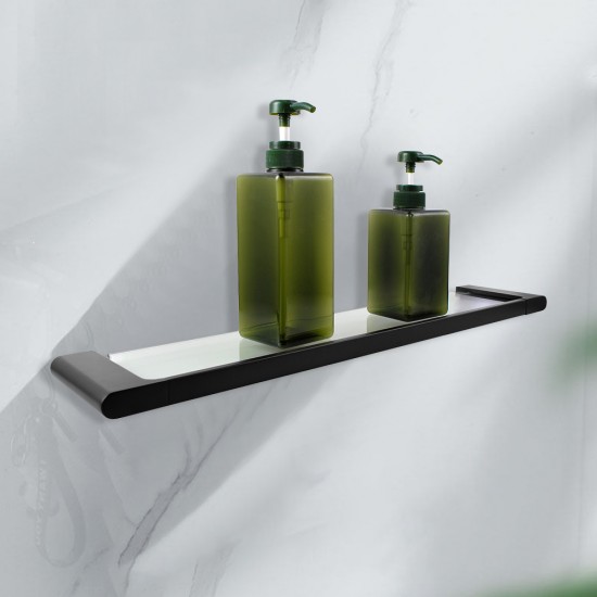 Matt Black Single Glass Shelf Storage Brass Wall Mounted