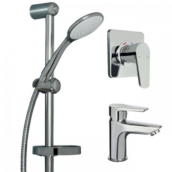 Aquatica Saluto All Pressures Basin Mixer/Shower Slide/Shower Mixer Set