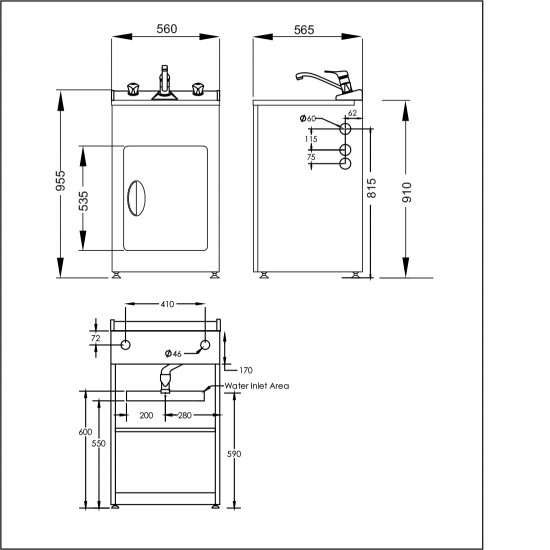 Aquatica Laundry Tub 560mm, Door Model with Centre Mixer