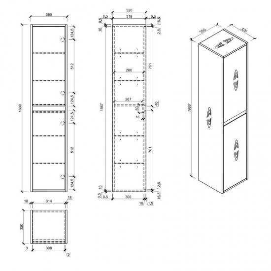 1600mm HEIGHT PLYWOOD TALL CABINET BLACK & LIGHT OAK