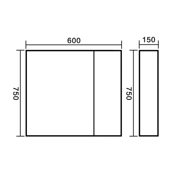 600x150x750mm Plywood 2-Door Dark Oak Mirror Cabinet 