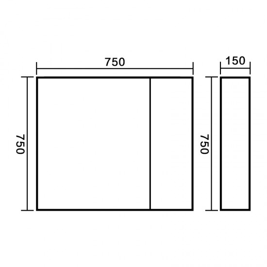 750x150x750mm Plywood 2-Door Dark Oak Mirror Cabinet 