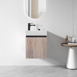 PICCOLO 420X220X500MM PLYWOOD WALL HUNG VANITY - BLACK AND LIGHT OAK WITH CERAMIC TOP PICCOLO 420X220X500MM PLYWOOD WALL HUNG VANITY - BLACK AND LIGHT OAK WITH CERAMIC TOP