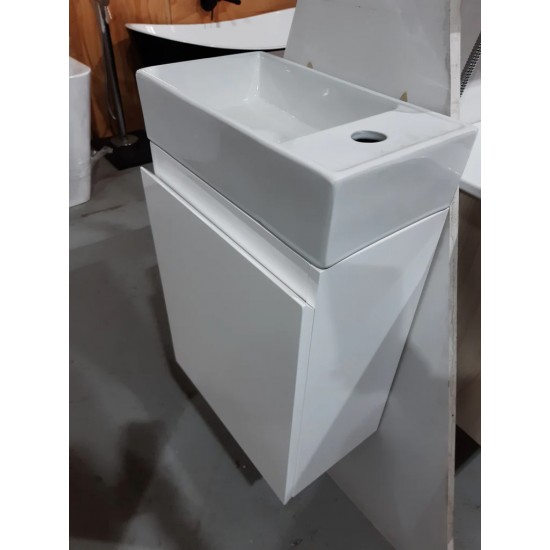 PICCOLO 420X220X500MM PLYWOOD WALL HUNG VANITY - WHITE GLOSS WITH CERAMIC TOP