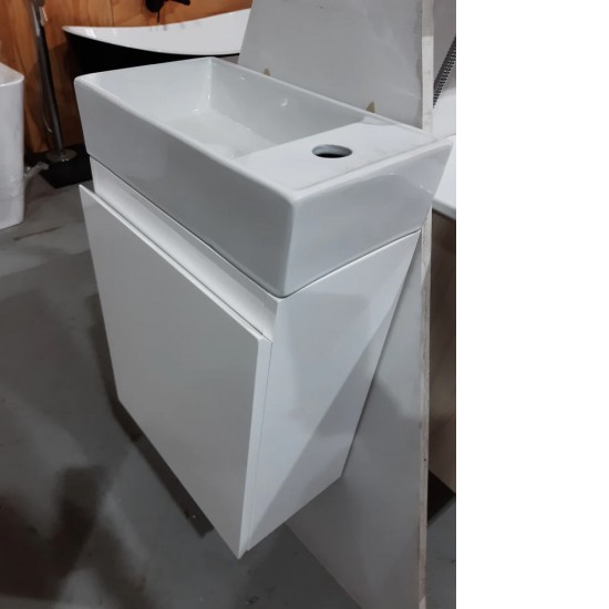 PICCOLO 420X220X500MM PLYWOOD WALL HUNG VANITY - WHITE GLOSS WITH CERAMIC TOP