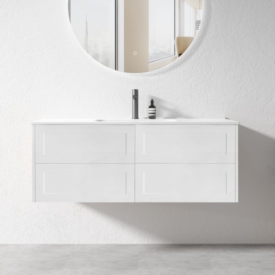 HAMPTON 1200X460X580MM PLYWOOD WALL HUNG VANITY - MATTE  WHITE WITH CERAMIC TOP