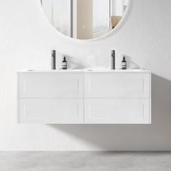 HAMPTON 1200X460X580MM PLYWOOD WALL HUNG VANITY - MATTE  WHITE WITH DOUBLE CERAMIC TOP HAMPTON 1200X460X580MM PLYWOOD WALL HUNG VANITY - MATTE  WHITE WITH DOUBLE CERAMIC TOP