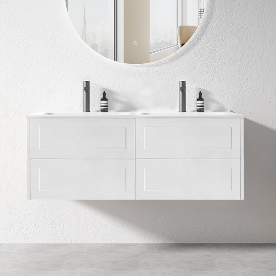 HAMPTON 1200X460X580MM PLYWOOD WALL HUNG VANITY - MATTE  WHITE WITH DOUBLE CERAMIC TOP