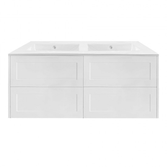 HAMPTON 1200X460X580MM PLYWOOD WALL HUNG VANITY - MATTE  WHITE WITH DOUBLE CERAMIC TOP