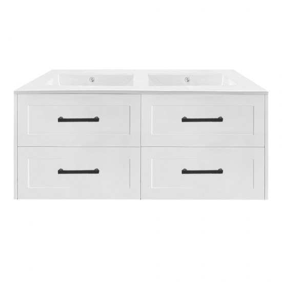 HAMPTON 1200X460X580MM PLYWOOD WALL HUNG VANITY - MATTE  WHITE WITH DOUBLE CERAMIC TOP